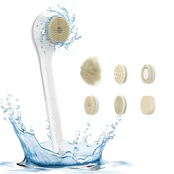 Electric Body Brush Back Scrubber for Shower Type-C Rechargeable IPX7 Waterproof 3 Gears 6-in-1 Shower Brush Heads Cordless