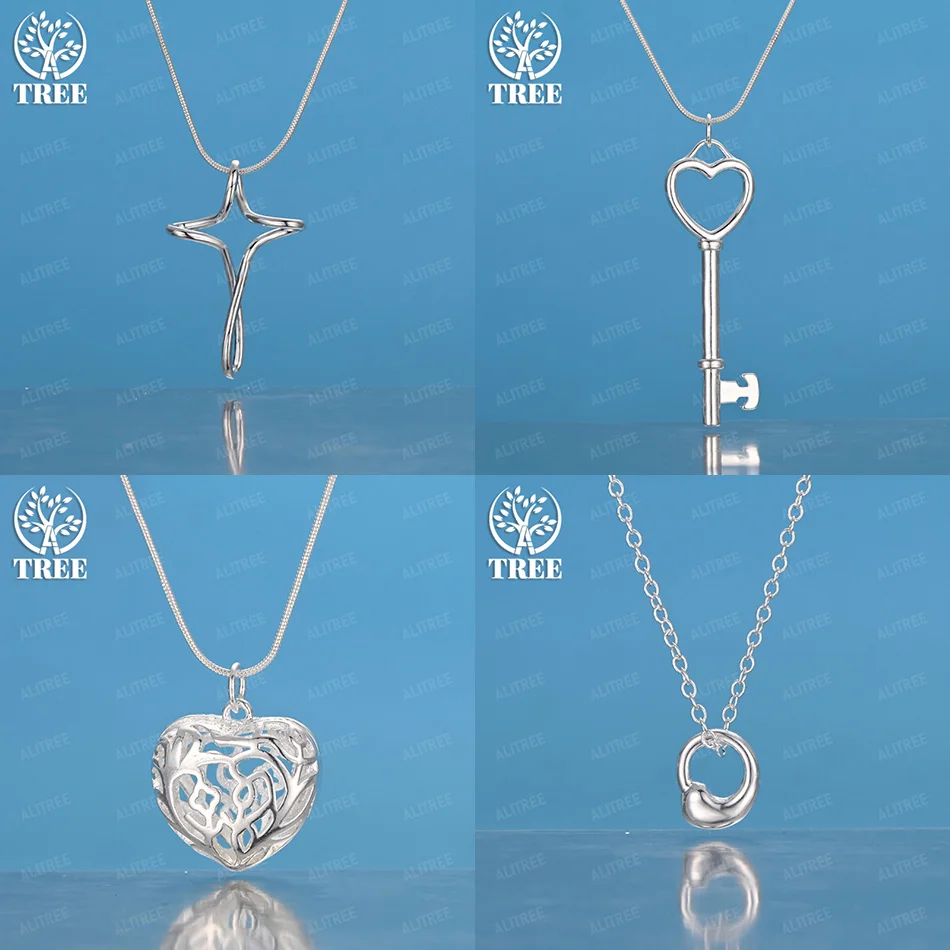 

New 925 Sterling Silver Hollow Heart Key Waterdrop Geometric Pendant Necklace 4 Chains Women Birthday Party Fine Jewelry Gift