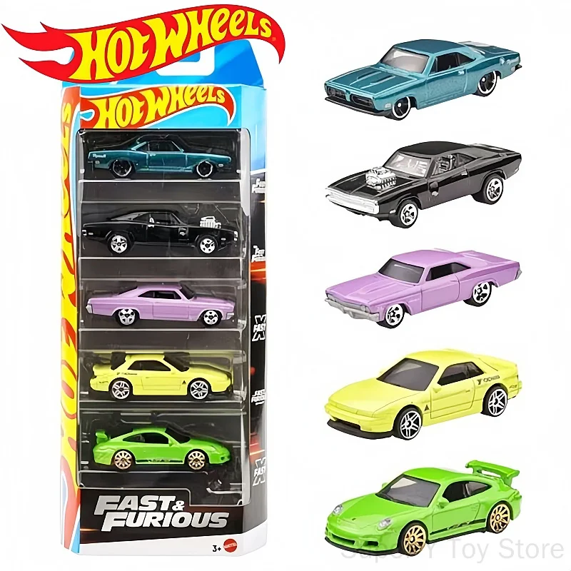 Hot Wheels Diecast Alloy Sports Car 5 Pack Fast And Furious Series Jbj80 Porsche 911 Dodge Collectible Vehicle For Collectors