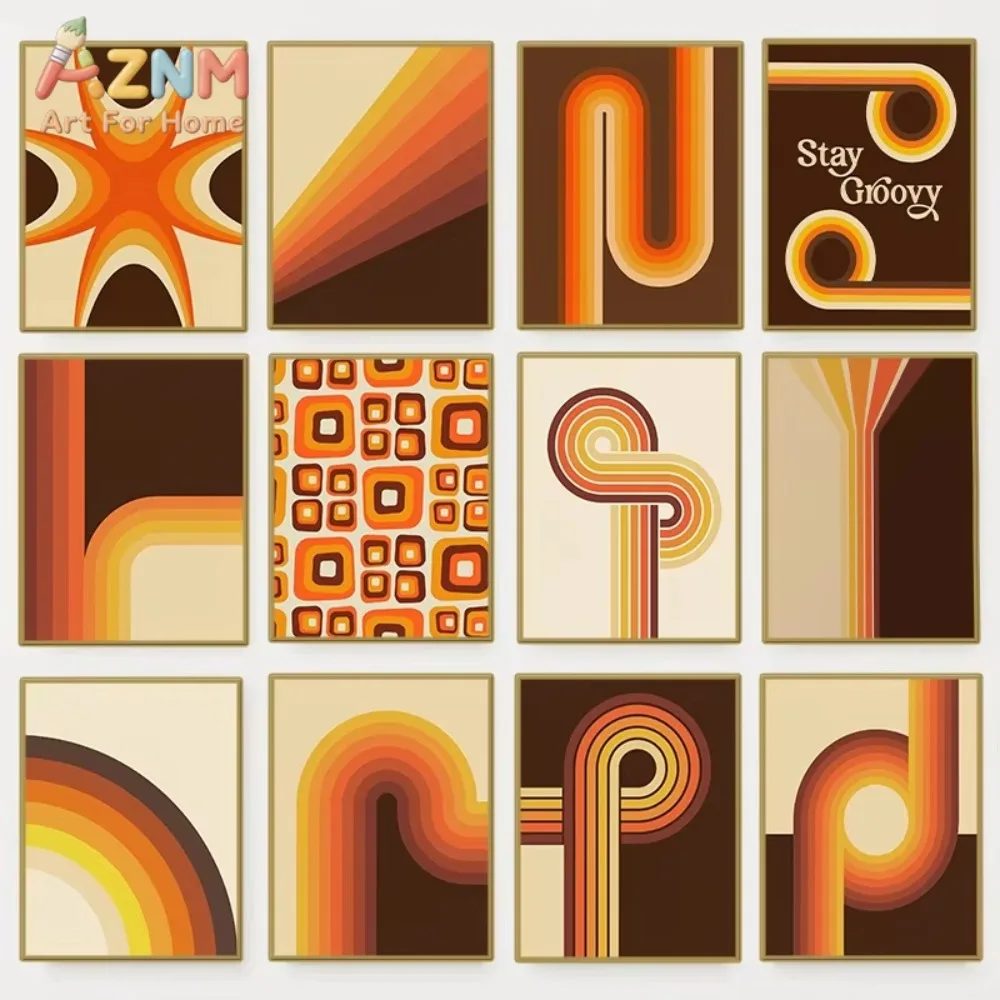 

1pc 70's Design Vintage Abstract Geometry Poster Retro Hippie Canvas Painting Gallery Wall Art for Living Room Home Decoration
