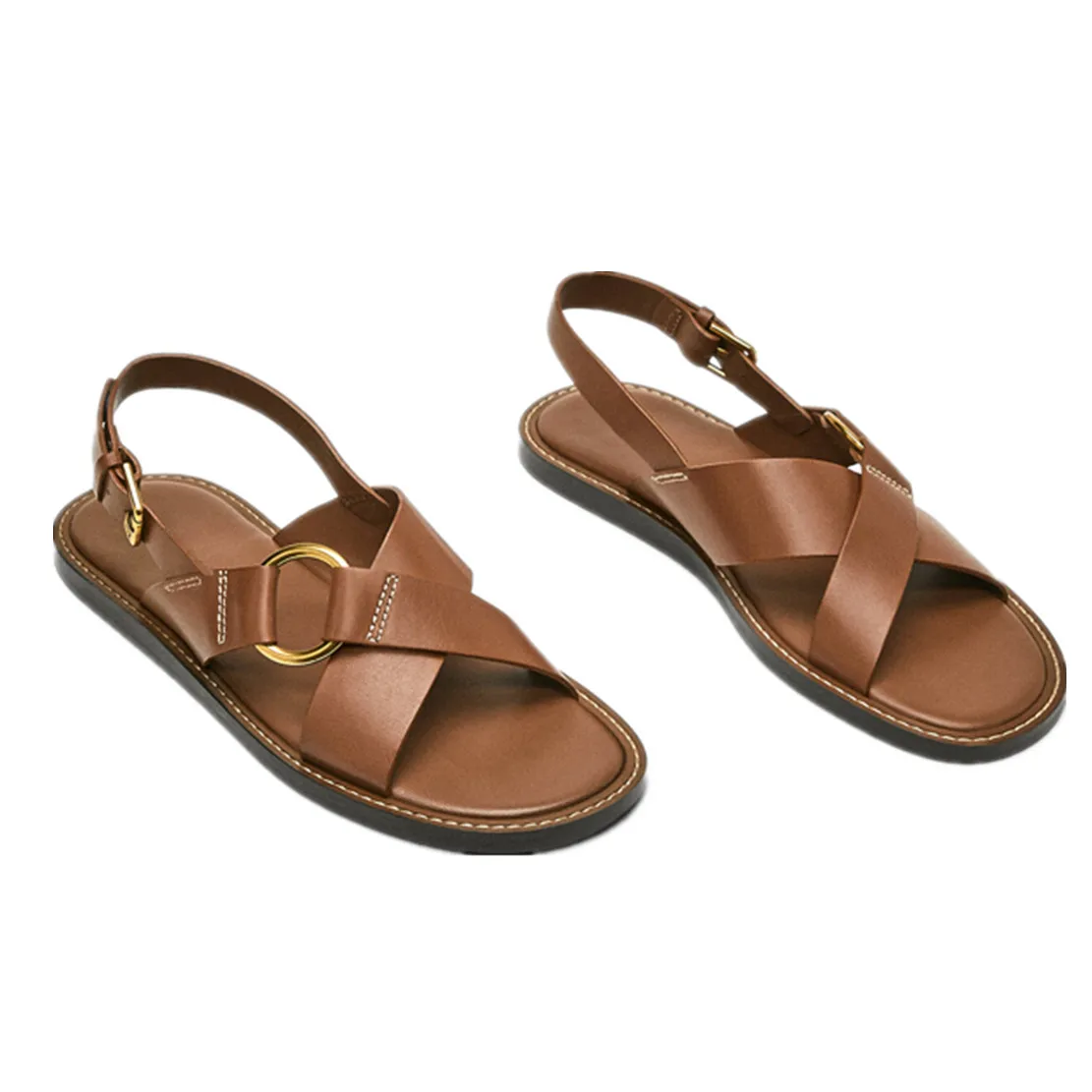 Maxdutti French Girls Vintage Roma Sandals Women Buckle Fashion Casual Flat Genuine Leather Sandals Women