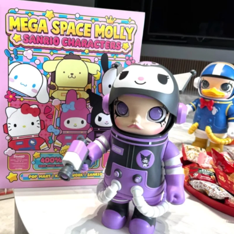 Genuine Mega Space Molly 400% Kuromi Hello Kitty Action Figurine Sanrio Family Series Anime Cute Figurine Melody Collection Gift