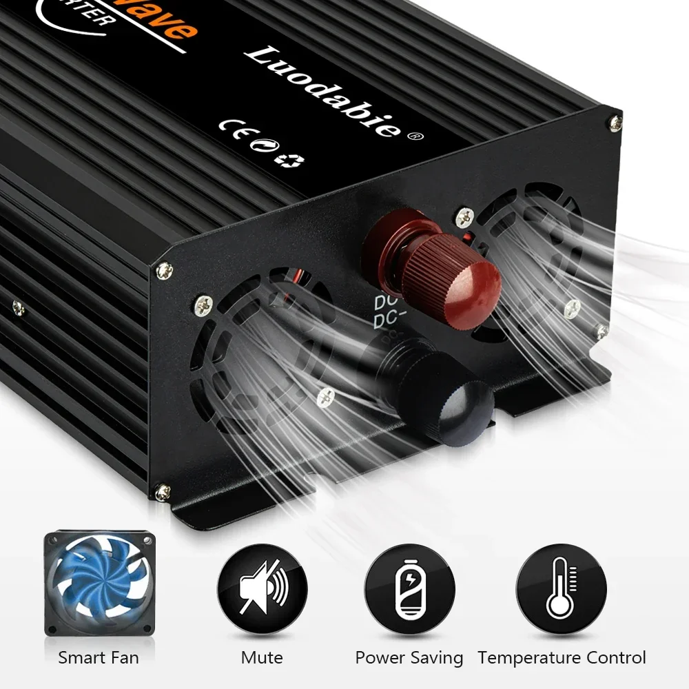 Pure Sine Wave Inverter4000W 5000W 6000WDouble EU Socket DC12V 24V 48V To AC220V Voltage Converter Solar Car Inverter 50HZ 60HZ