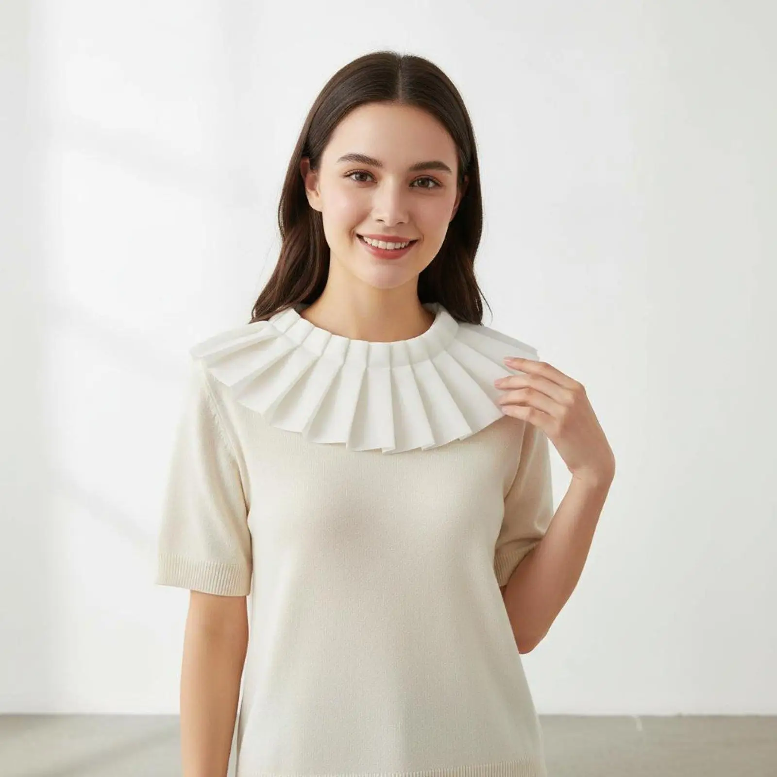 Picture 6: White Chiffon Collar Lightweight Pleated Collar Bib Detachable for Women