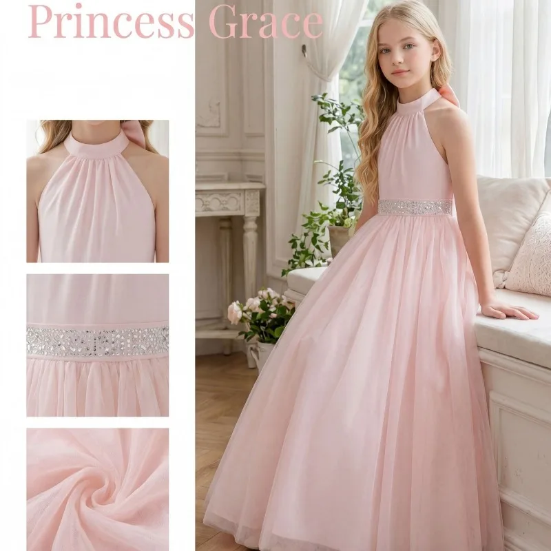pink-bow-girls-long-dress-diamond-belt-tulle-princess-evening-dress-elegant-kids-birthday-party-gown