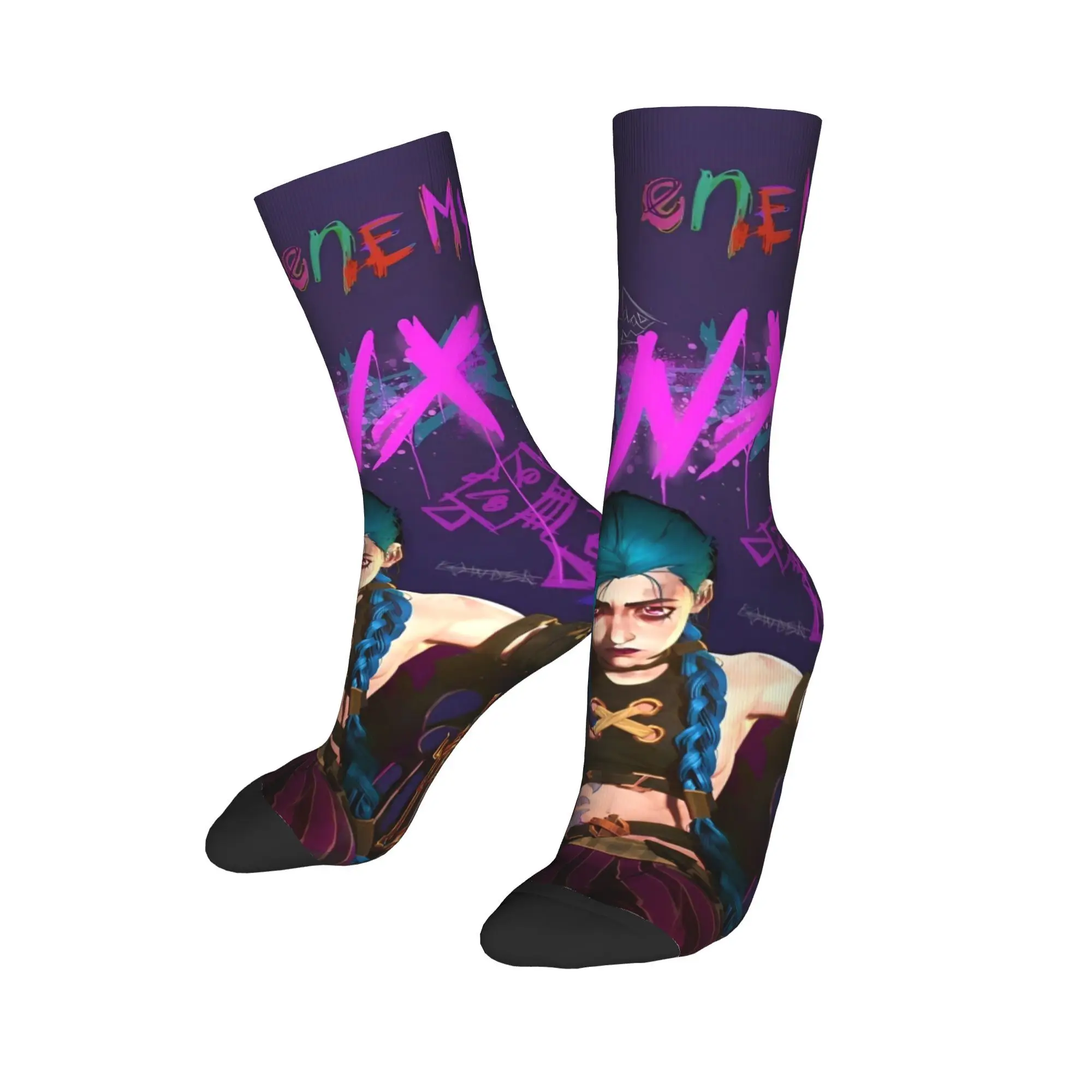 Crazy Design GR Honors Jinx Basketball Socks Action Adventure Arcane l Polyester Crew Socks for Unisex Non-slip