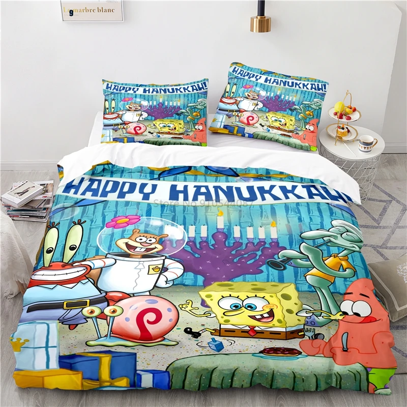 2022 SpongeBobs SquarePants Bedding Set Patrick Star Squidward Tentacles Printed Duvet Covers Pillowcase Single Double King Size