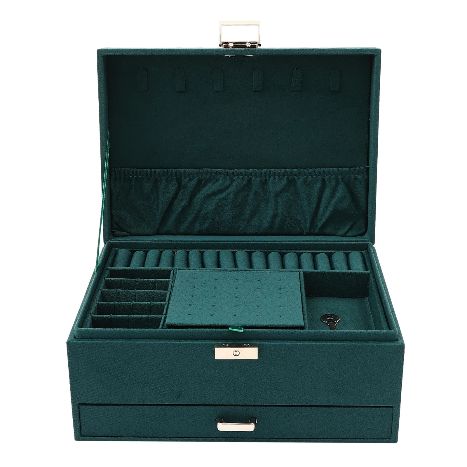 صندوق مجوهرات كبير منظم حقيبة للتخزين للقلائد والخواتم والأقراط هدية للنساء 3 طبقات #5