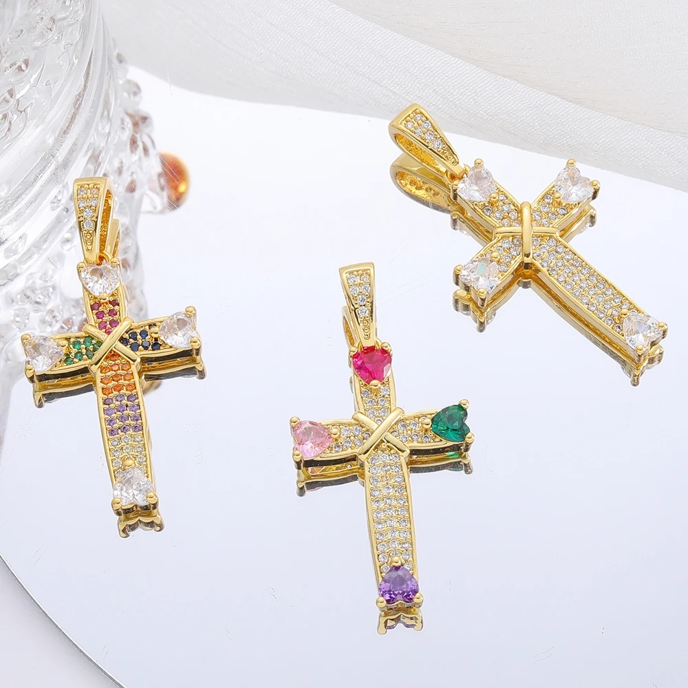 Juya DIY Luxury 18K Real Gold Plated Catholic Christian Cross Charms For Handmade Religious Talisman Pendant Jewelry Making