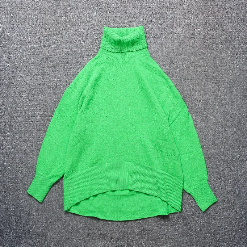 Suéter feminino solto de gola alta plus size novo outono inverno cor elástica frontal ort ba longo malhas femininas