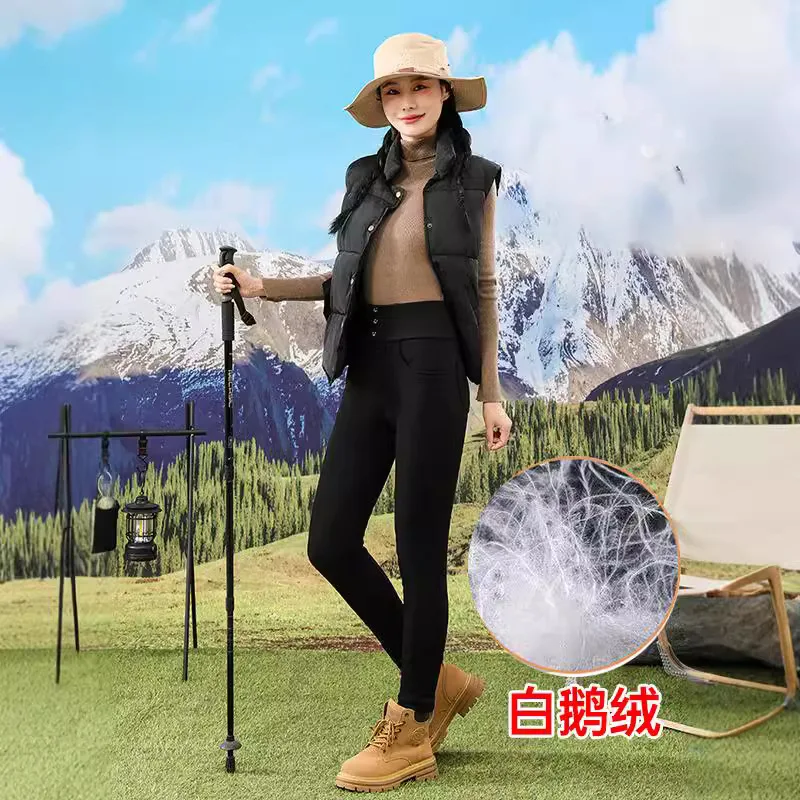 شتاء جديد سميكة الأبيض بطة أسفل السراويل عالية الخصر الدافئة صوف مبطن سليم صالح موضة أسفل بنطلون PT-641 #2