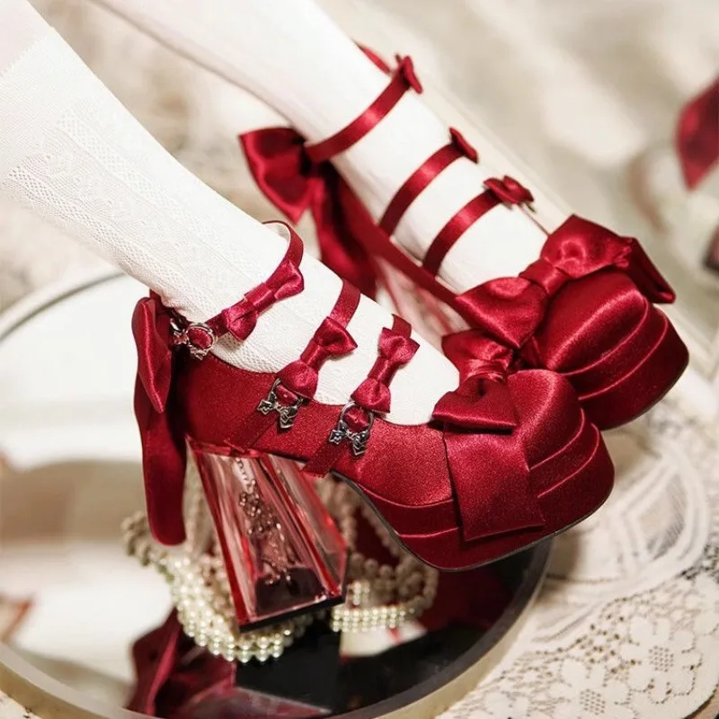 

2025 New Suede Girls' High Heels with Mid Heel Round Head Waterproof Platform Lolita Elegant and Cute Women Shoes Platform Shoes