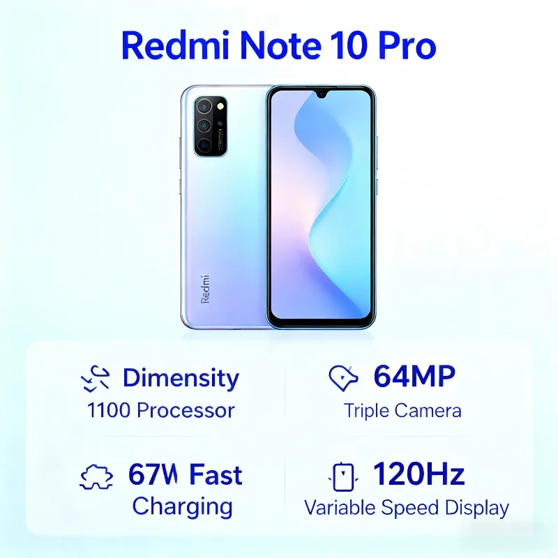 هاتف Xiaomi Redmi Note 10 Pro الذكي بشاشة 6.6 بوصة FHD + 120 هرتز وكاميرا ثلاثية بدقة 64 ميجابكسل وبطارية شحن سريع وبطارية 5000 مللي أمبير في الساعة الإصدار العالمي #1