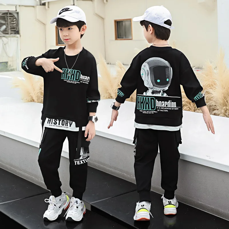 

Spring Autumn Boys Patchwork Alphabet Spaceman Sweatshirt+Sweatpant School Kids 2PCS Tracksuit Child Outfit Workout Set 5-14 Yr