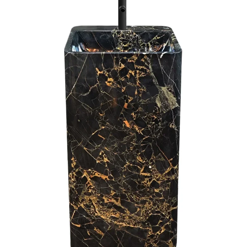 Black gold flower natural marble light luxury column floor-to-ceiling stone integrated washing table hand washbasin