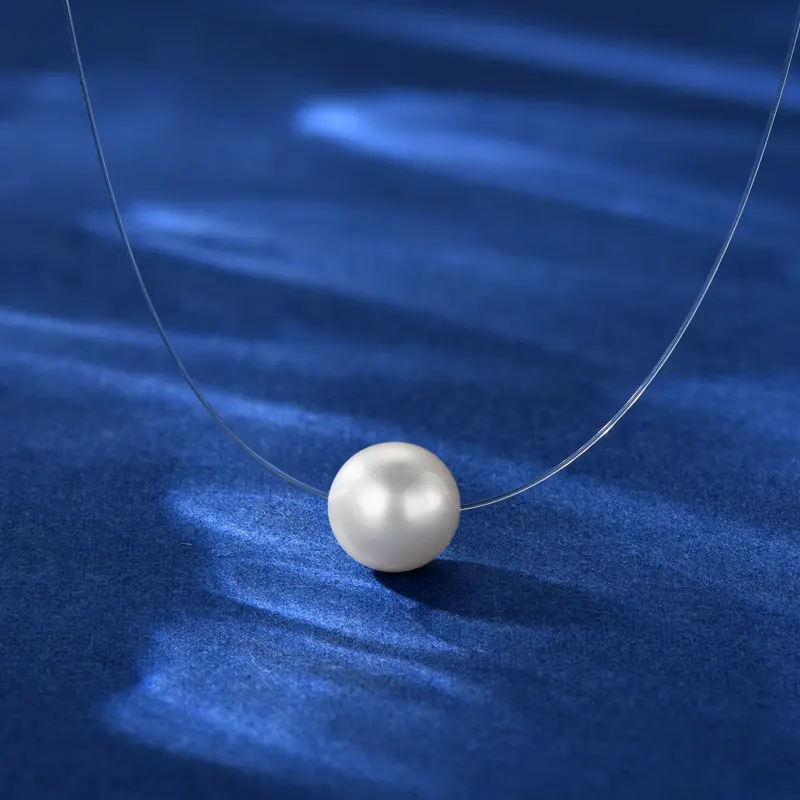 

8-9mm Natural Cultured Freshwater Pearl Pendent Solitaire Necklace for Women 925 Silver Invisible Fishing Line Chain 2025 Trend