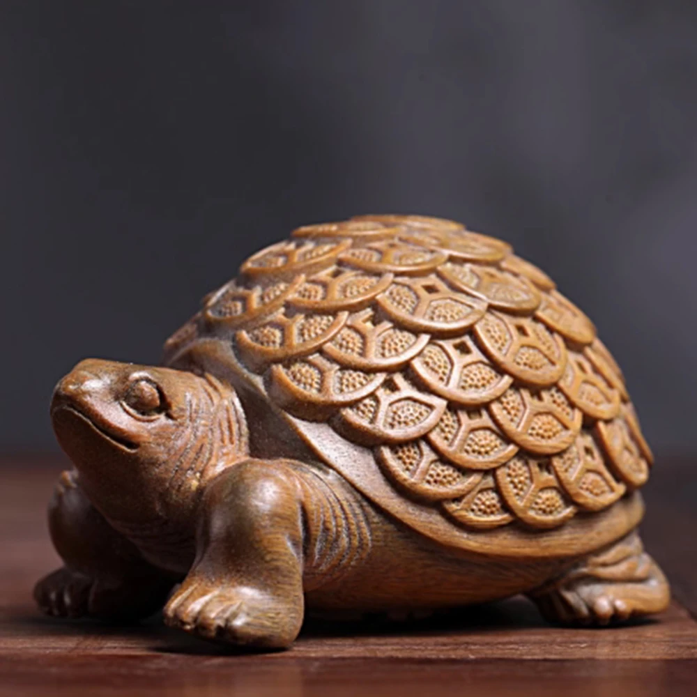 JW187 - 8 CM Wealthy Turtle Green Sandalwood Sculpture Mascot Animal Figurine Decoration Craft Gift Miniatur Ornaments