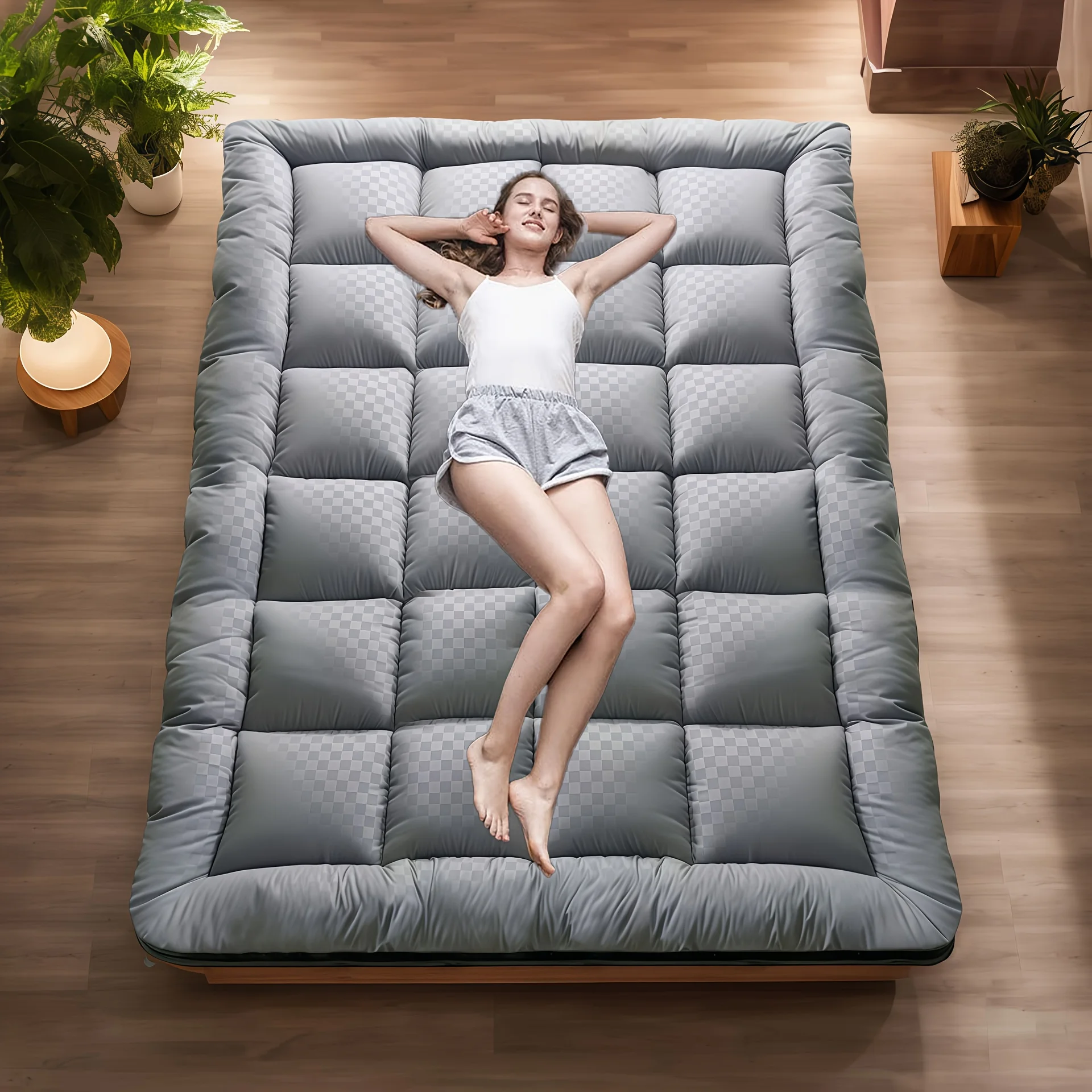 Colchón de suelo japonés de 4" de grosor, colchón futón Tatami resistente, diseño enrollable plegable con capas de soporte mejoradas