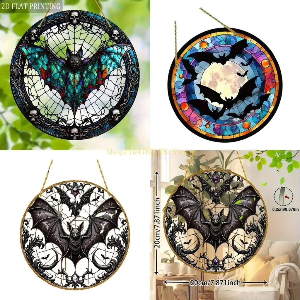 Bat Stained Glass Suncatchers Outdoor/Indoor Stained Glass Window Hanging Housewarmings Gift Halloween Decorations best sale