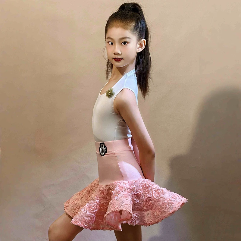 Latin Dance Costume Children Tango Waltz Samba Dance Performance Clothes Girls Sleeveless Professional Dance Practice Set XH2927