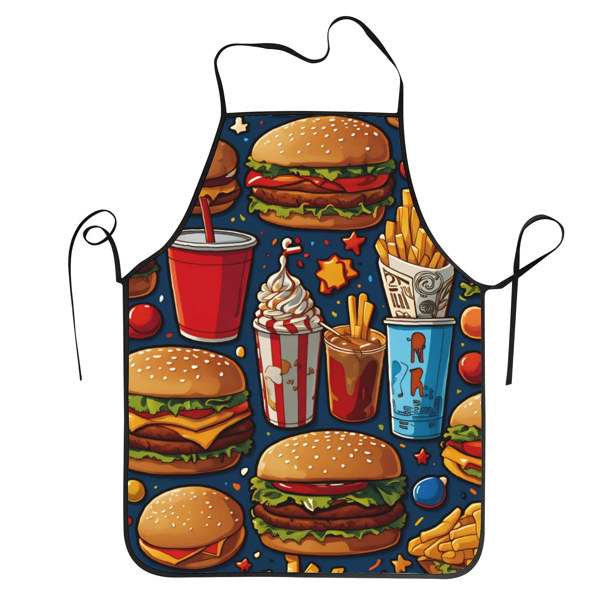 

Many Hamburgers And Fries Apron Custom Cleaning Kitchen Accessories Barbecue Barber Aprons without Pocket