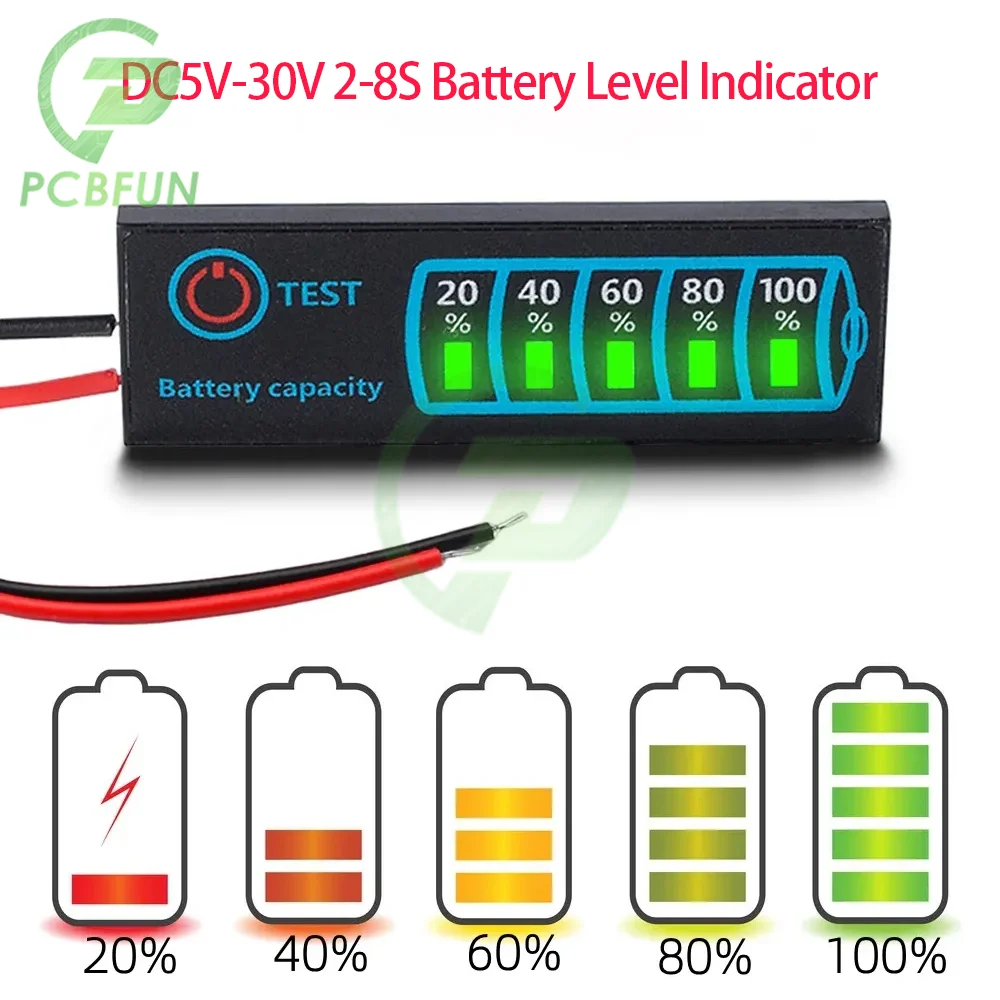 1-20Pcs 18650 Li-ion Lipo Lithium 5-30V Lead Acid Battery Level Indicator Tester LCD Display Meter Module Capacity Voltage Meter