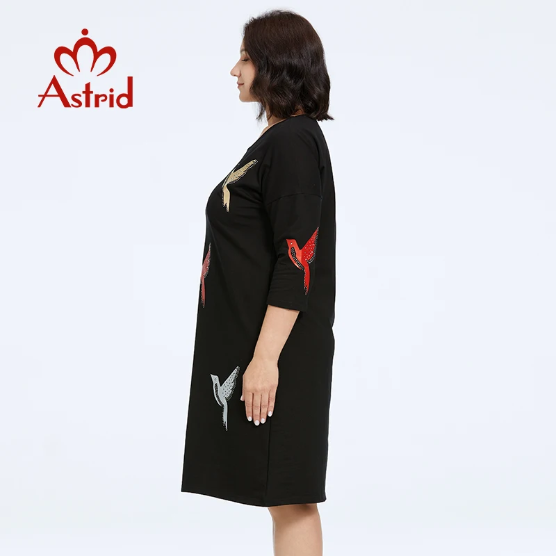 Astrid Women\'s Dresses 2023 Elegant Dress Bird Print Plus Size Office Clothes Long Sleeve Loose Dresses Female Clothing Diamonds