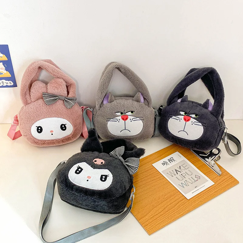 Kawaii Sanrio Plush Bag Lucifer Cat Shoulder Bag Kuromi My Melody Storage Bag Fashion Women's Bag Handbag for Girl Birthday Gift