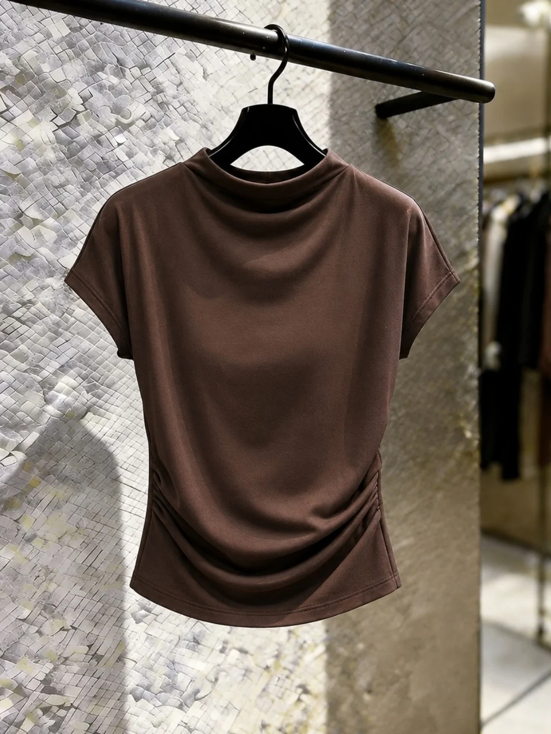 Summer Comfortable Short Sleeve T-Shirt Women's Pure Color Versatile Retro High-End Feeling Commute Style Korean Straight Tub...