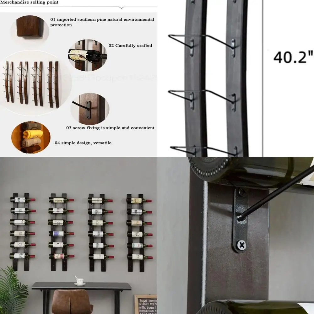 

Установленная полка для вина на 6 бутылок, дизайн Red Barrel Stave, сосна и металл, 40x7,6 — красное вино Hued
