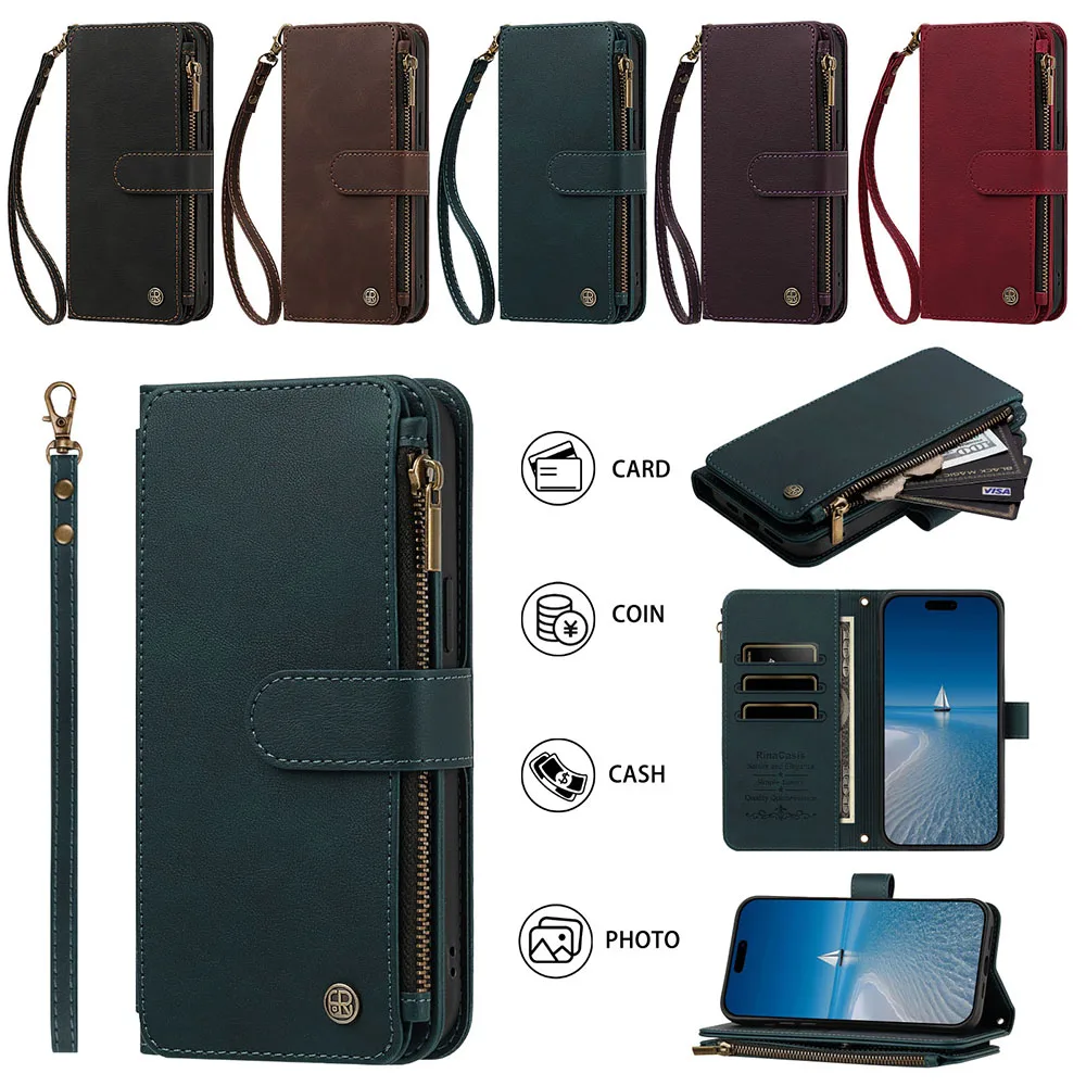 Zipper Pocket Case for Samsung Galaxy S26 Edge S25 Ultra S24 Plus S23 FE S22 S21 Card Holder Leather Wallet Phone Cover
