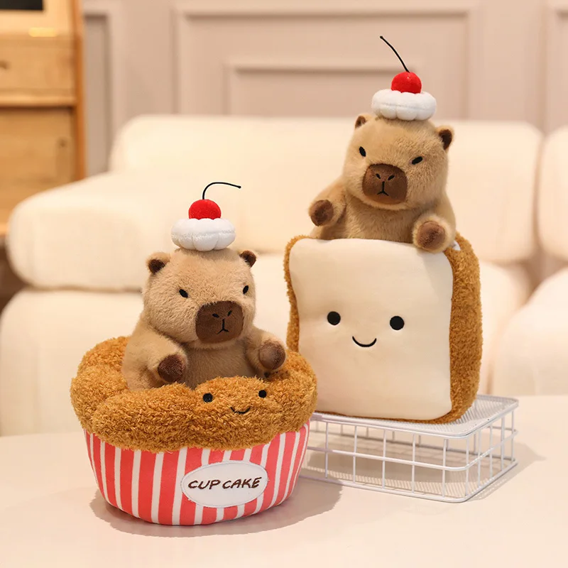 Nieuwe Capibara in Cup Cake Plushie Kleine Capibara Verbergen in Toast Croissant Ananas Broodje Voedsel Knuffels voor Kinderen Verjaardagscadeau
