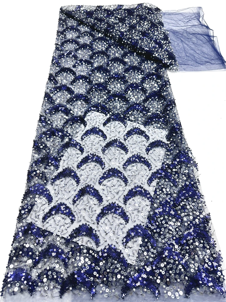 

Высококачественная кружевная ткань ручной работы с вышивкой бисером, нигерийская вышитая сетчатая кружевная ткань для свадебного платья, вечеринки SHIT1-51401