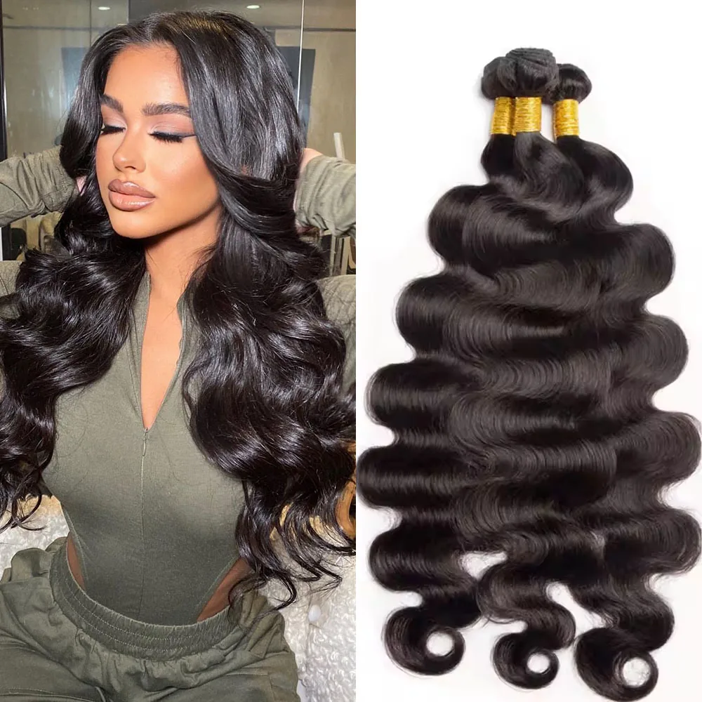 

Пучки объемных волн, наращивание натуральных человеческих волос для женщин, 100% необработанные пучки человеческих волос объемной волны, натуральный черный цвет