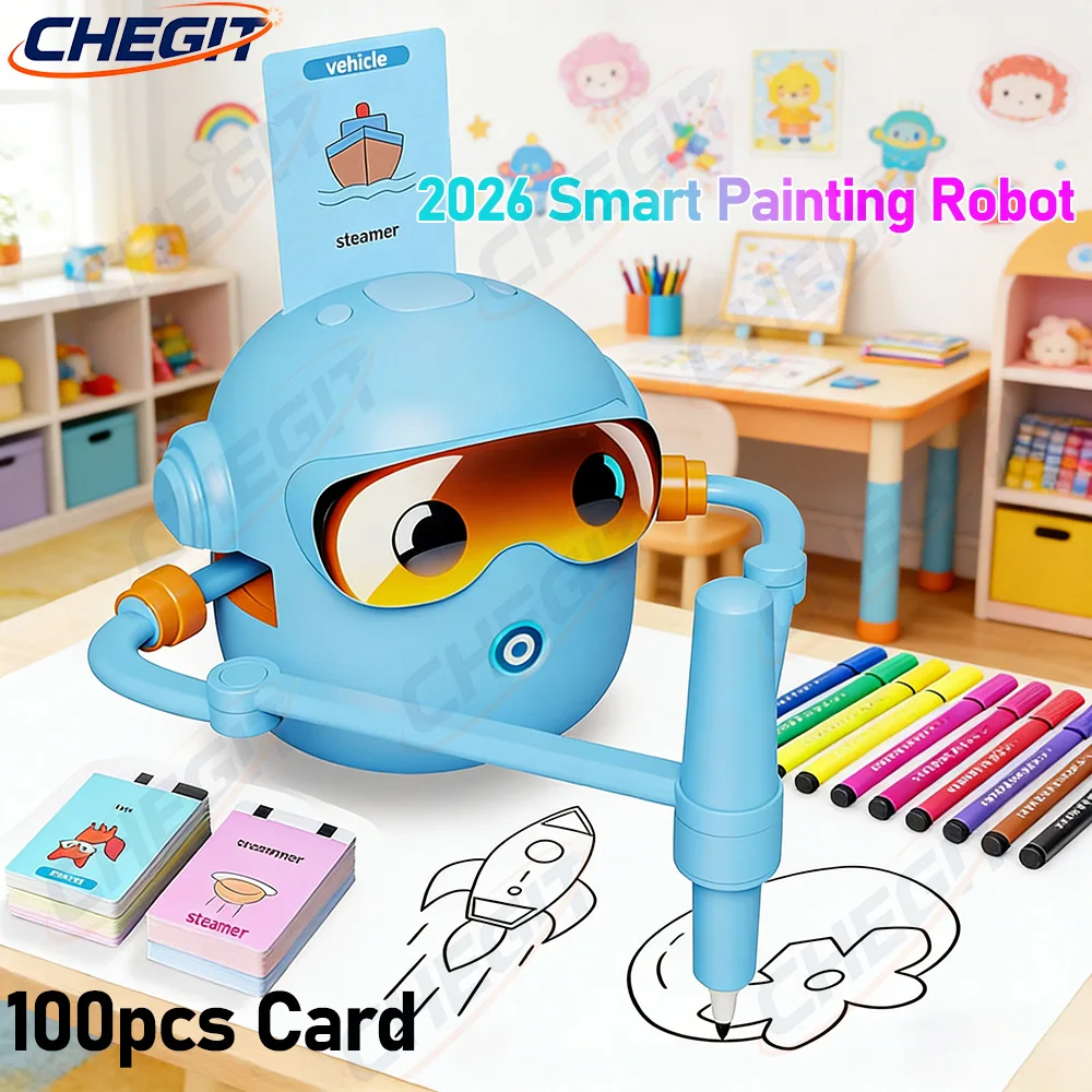 روبوت رسم جديد للأطفال، روبوت رسم تفاعلي تعليمي تلقائي مع 100 بطاقة، 12 لونًا للتعلم الأولاد والبنات في مرحلة ما قبل المدرسة #1
