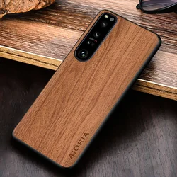 for Sony Xperia 5 10 1 VII VI V IV III ACE II Pro-I Case Wood Texture PU Leather Soft Shockproof Cover Anti-fingerprint Shell