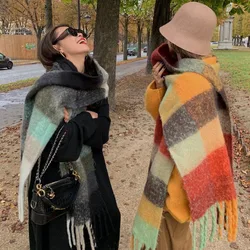 Winter AC Plaid Scarf Women Warm Pashmina studios Female Scarves Wraps Bufanda Tassels Shawl Long Rainbow Hairy Luxury Brand A8