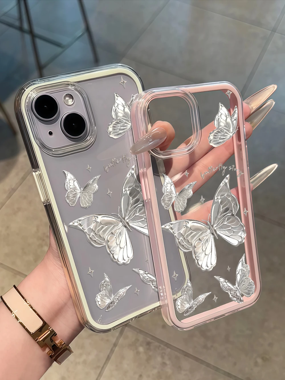 Ästhetische Silber-Schmetterling-Handyhülle für Galaxy A57 A37 A55 A54 A36 A35 5G S25 S24 S23 Plus S26 S25 S24 Ultra FE Weiche Hülle – Detail 6