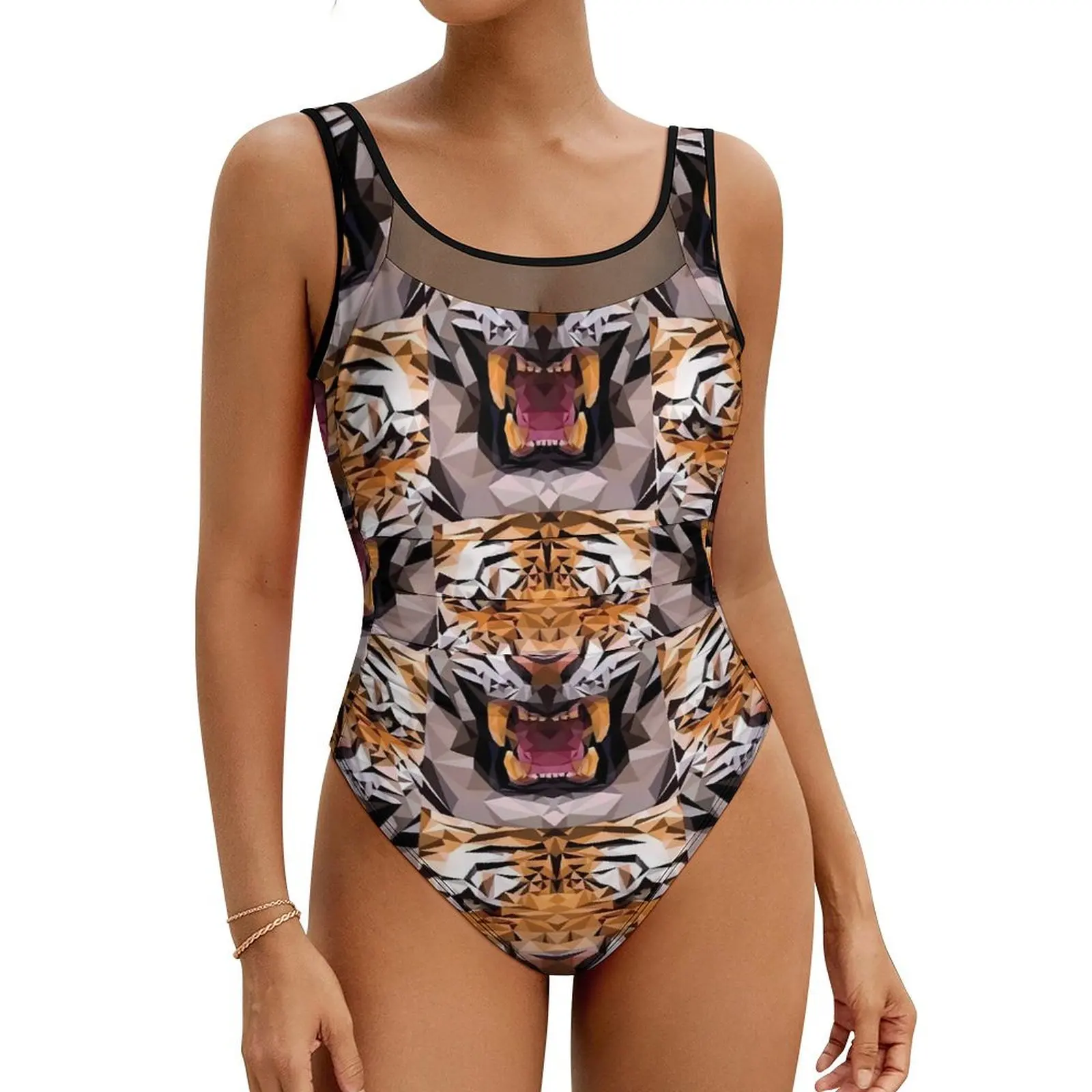 Angry Tiger Swimsuit Animal Print One Piece Swimwear Push Up Trend Bathing Suit Sexy Holiday Surf Printed Swimsuits