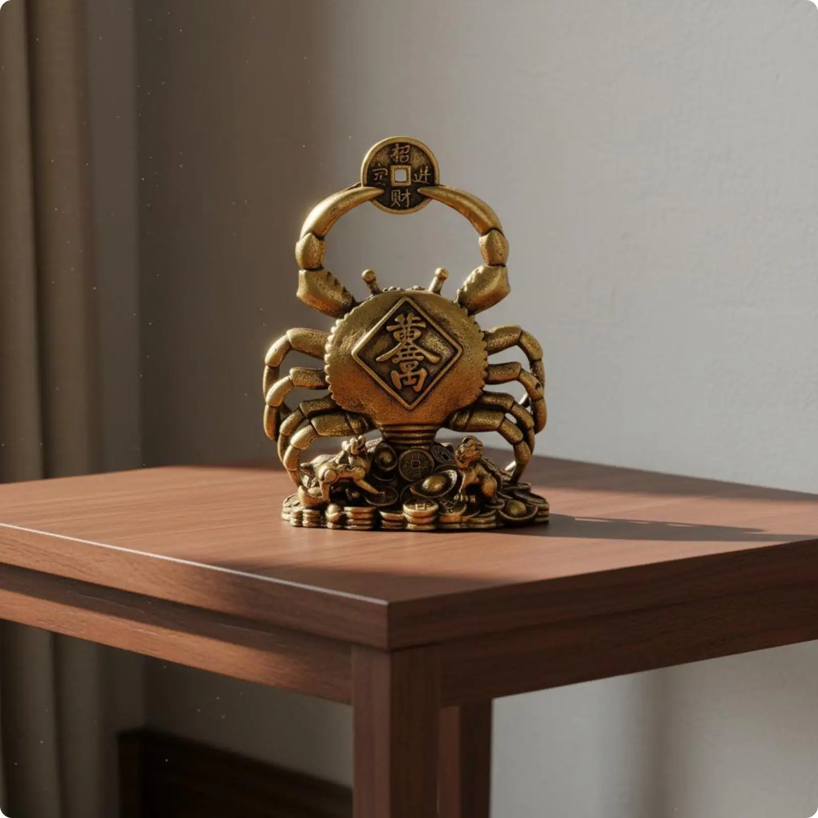 Artisanal Brass Crab Wealth Figurine Classic Brass Decoration Lucky Crab Table Ornament for Prosperity Interior Décor