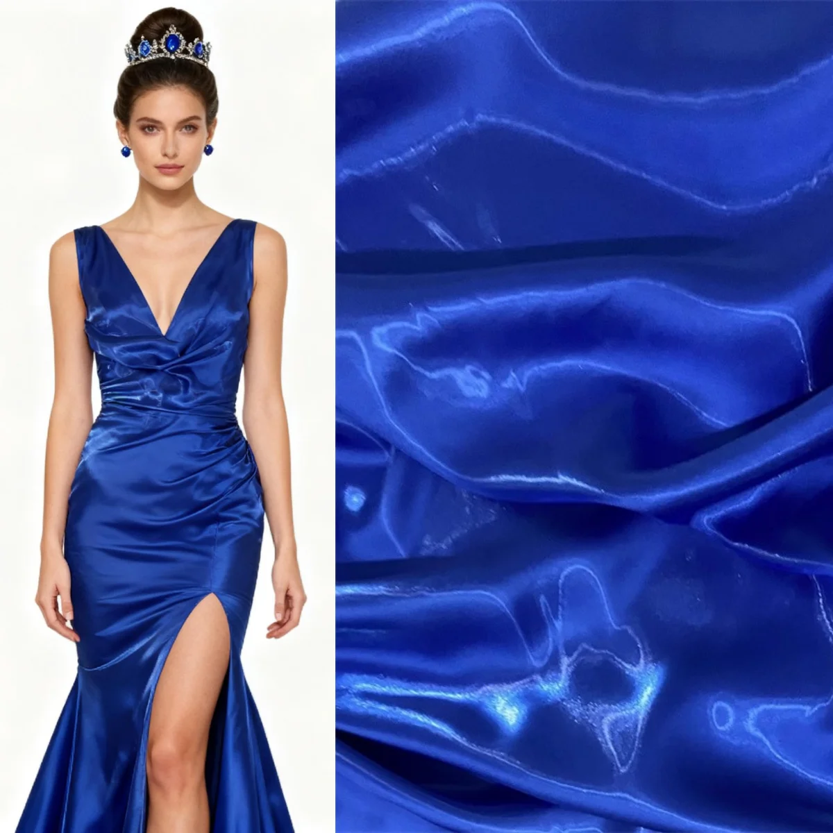 

Royalblue ultra bright liquid water satin smooth three-dimensional crisp fabric suitable for dresses performance clothes tops