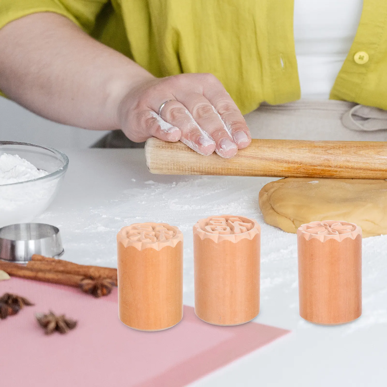 5Pcs Cake Stamps Dessert Baking Tool Wooden Pattern Design Easy Use Clean DIY Candy Bread Jelly Chocolate Mold