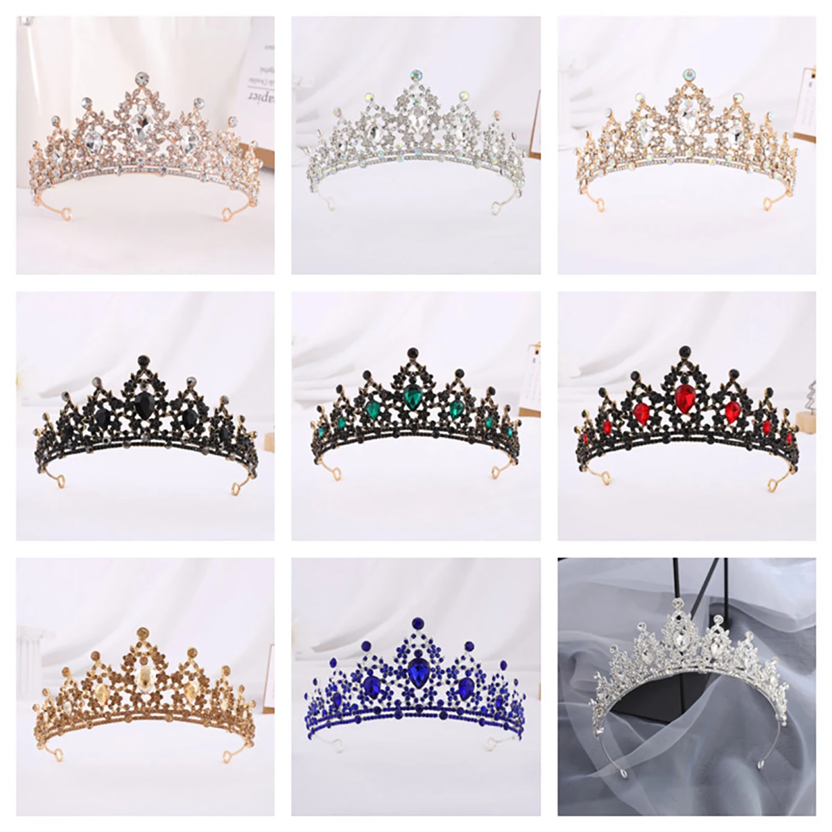 Bruiloft Haar Tiara Kristal Bruids Tiara Kroon Zilver Kleur Diadeem Sluier Tiara Bruiloft Haaraccessoires Hoofddeksels Hoofd Sieraden