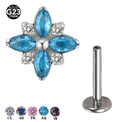 1Pc F136 Titanium Cute 5A CZ Flower Cartilage Crystal Piercing Labret Stud Piercing Jewelry Internally Threaded Ear Tragus Ring