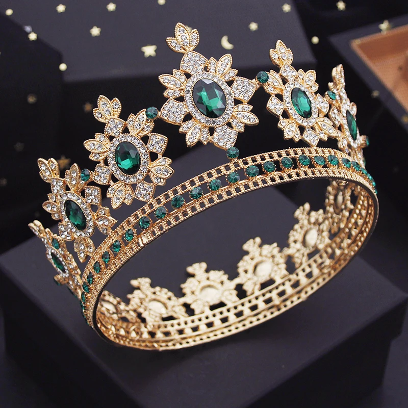 

Luxury Green Crystal Wedding Crown Bride Tiaras and Crowns for Queen Diadem Pageant Crown Bridal Hair Jewelry Accessories