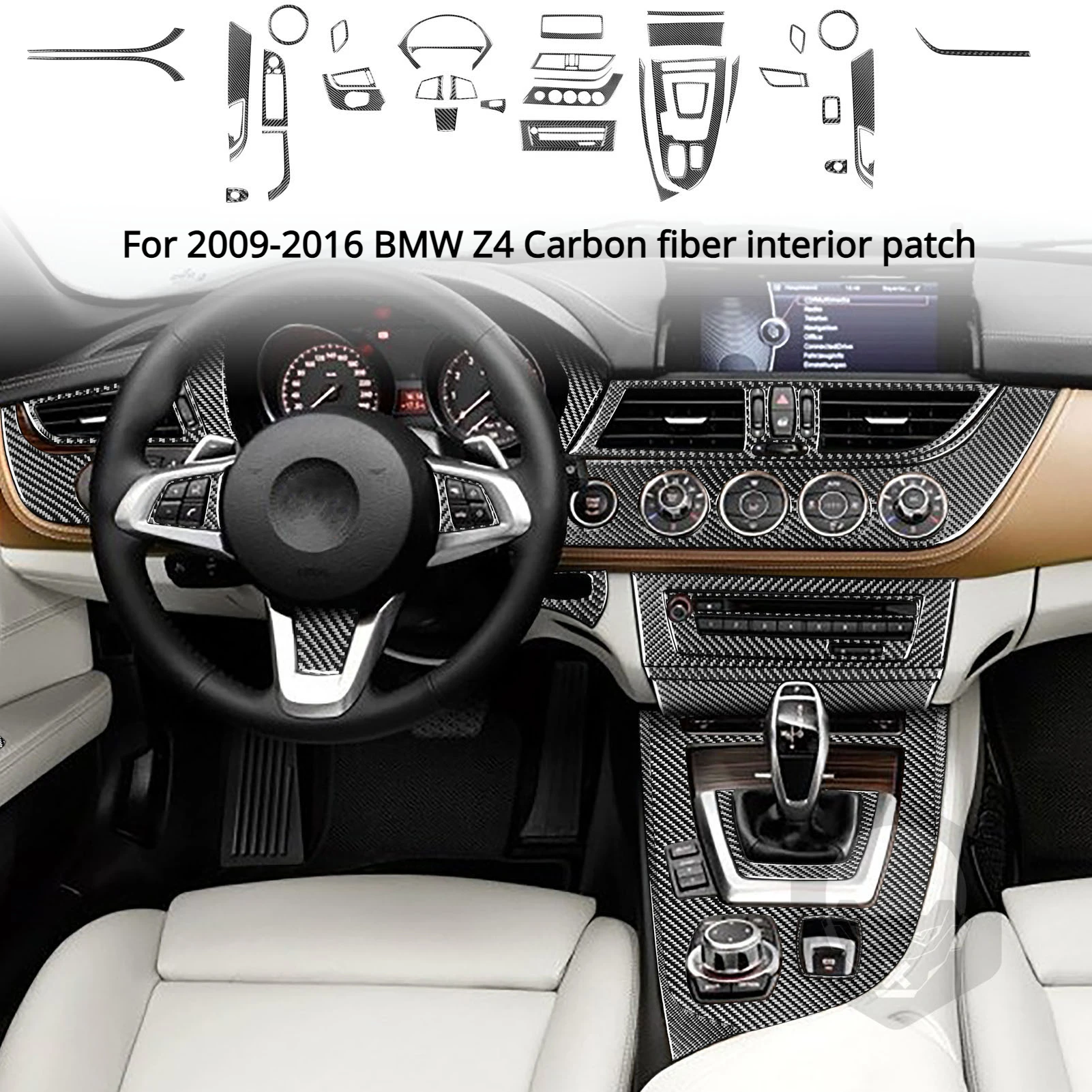 For 2009-2016 BMW Z4 Carbon Fiber Car Interior Parts Set, Steering Wheel, Gear Shift, Central Control Navigation Area, Door Set