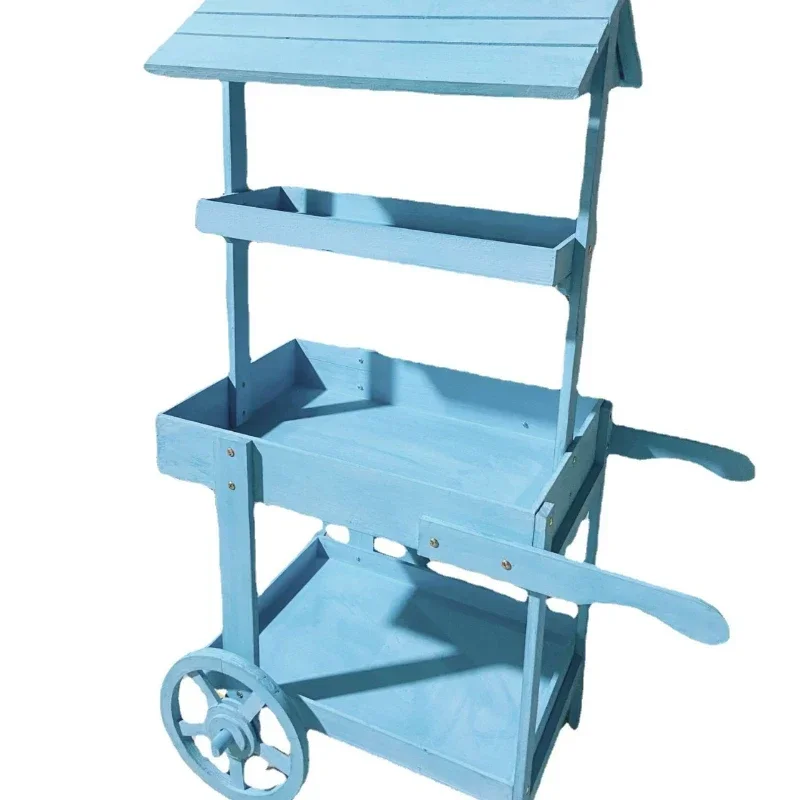 American country fir storage cart retro home balcony flower stand shop window bar creative decoration ornament
