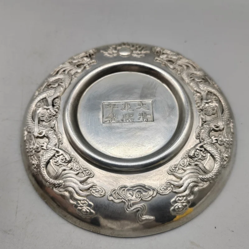 Antique Style Pure Copper Painted Five Ox God Plate Silver Plate Ornament Qing Dynasty Kangxi Year Craft Home Decoration