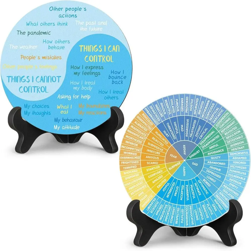 2 Pcs Double Sided Emotional Wheel Ornaments Mental Health Psychology Office Emotions Chart Decor Multifunctional Sedation