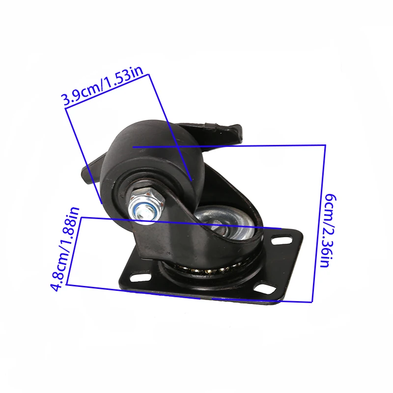 بكرة عجلات دوارة سوداء شديدة التحمل مقاس 1.5 بوصة - عجلة مع فرامل مسطحة وتصميم مثقاب ذهبي أنيق للأثاث والآلات